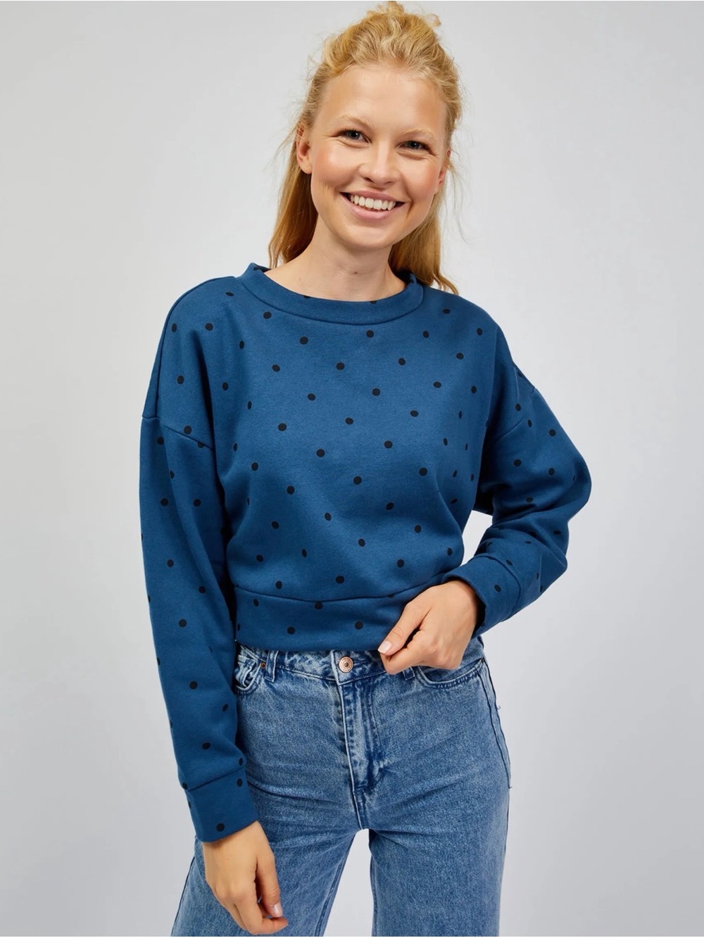 GAP NWT Vintage Soft Relaxed Cropped Polka Dot Sweatshirt Blue Boxy Small Tall